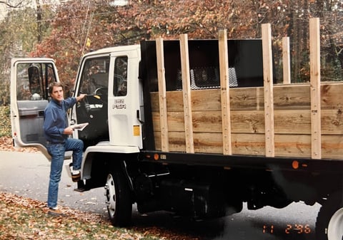 Jim Wolfe with the first dump truck for J.B. Wolfe Construction in Greensboro, NC