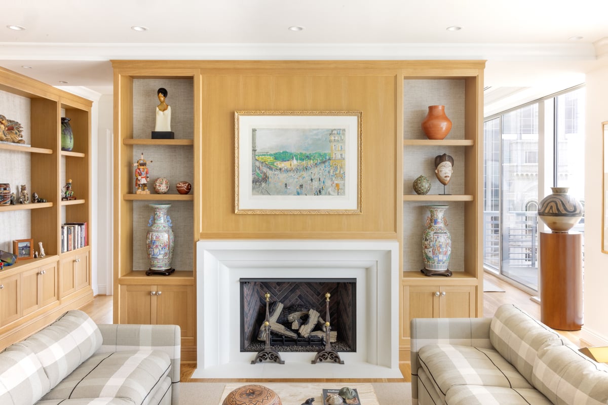 Living Room with Custom Wood Paneling and Built Ins