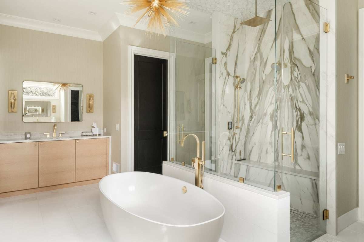 Remodeled custom primary bath suite in High Point, NC by Wolfe Homes