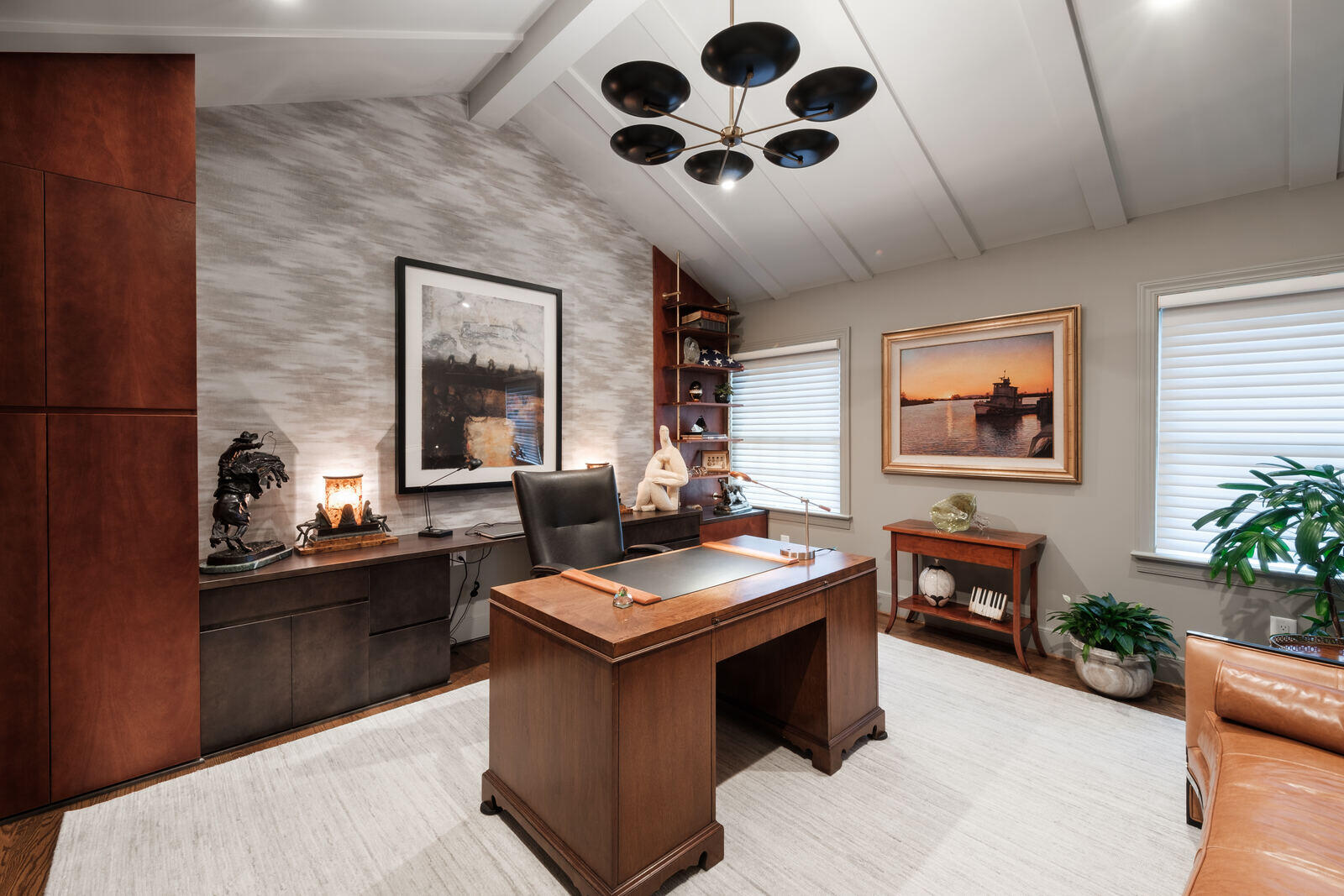 Elegant home office remodel with custom wood cabinetry by Wolfe Homes in Greensboro, NC