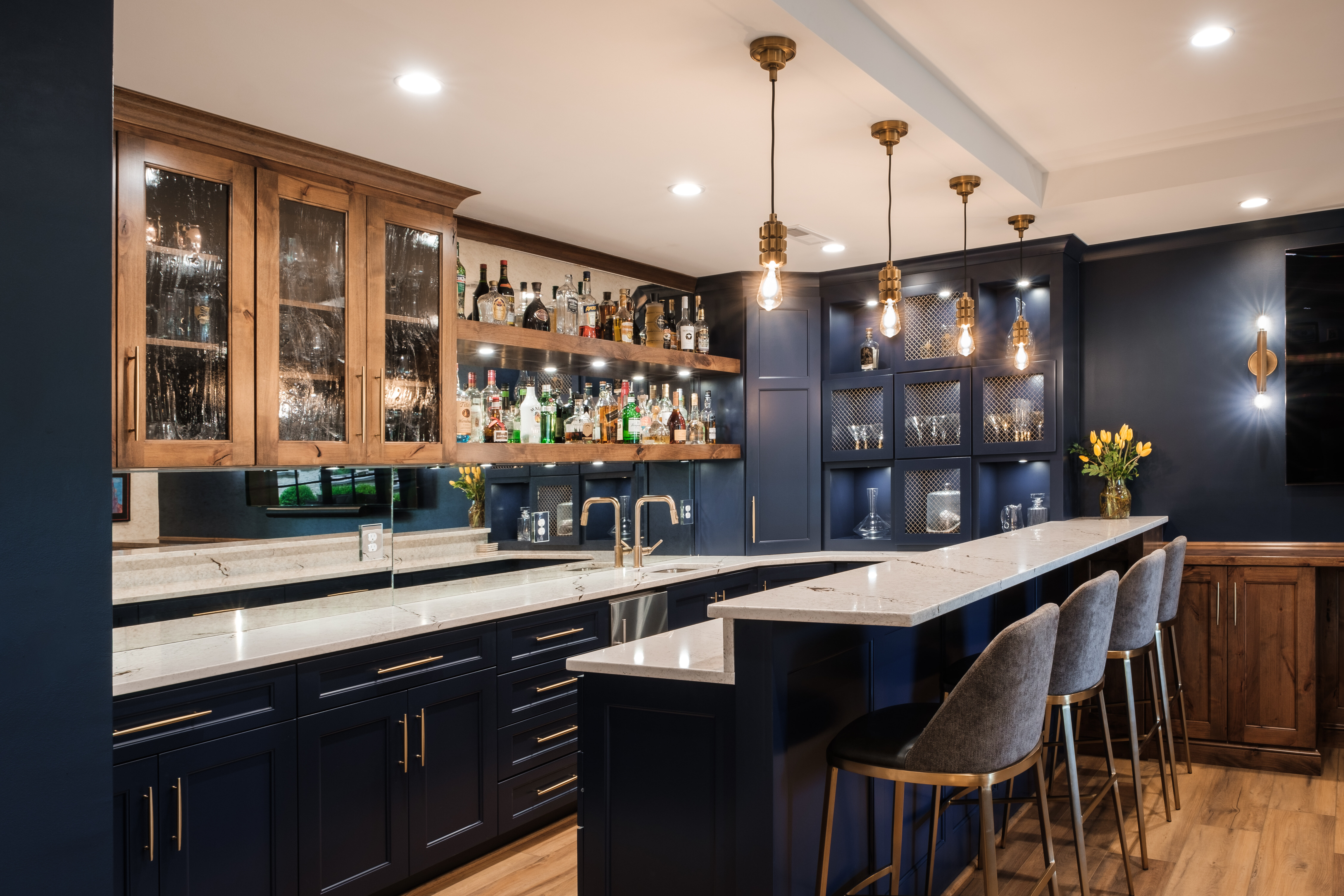 Customized home cocktail bar in Greensboro, NC by Wolfe Homes